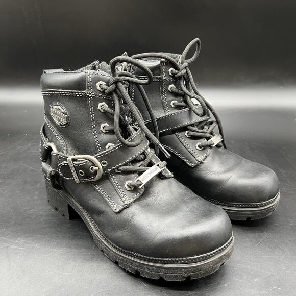 Harley Davidson Womens Size 6M Tegan Lace Up Leather Boots D84424 Black - Picture 2 of 15